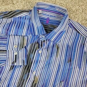 Visconti Black Mens Large Multicolor Striped Geometric Button Up Long Sleeve